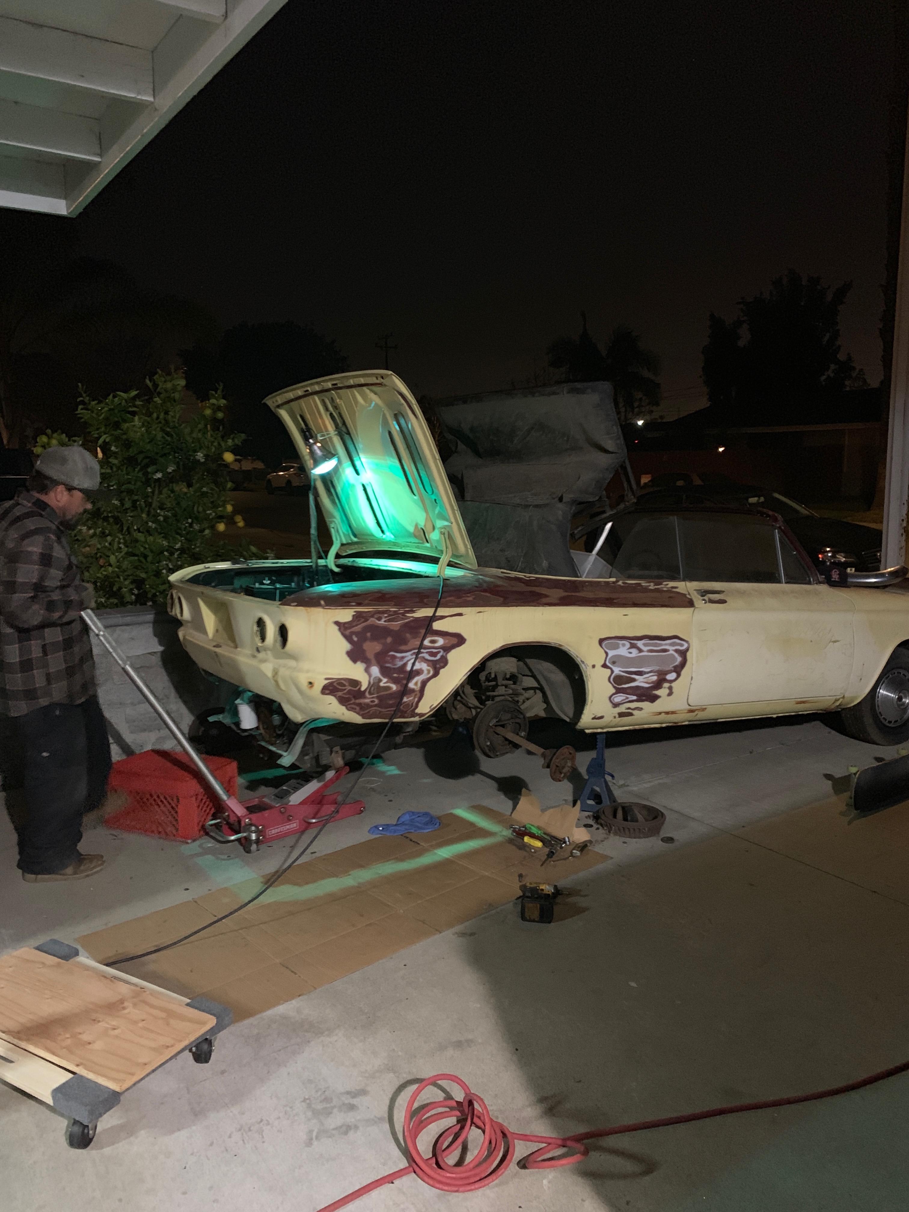 1964 Corvair parts organization system during disassembly