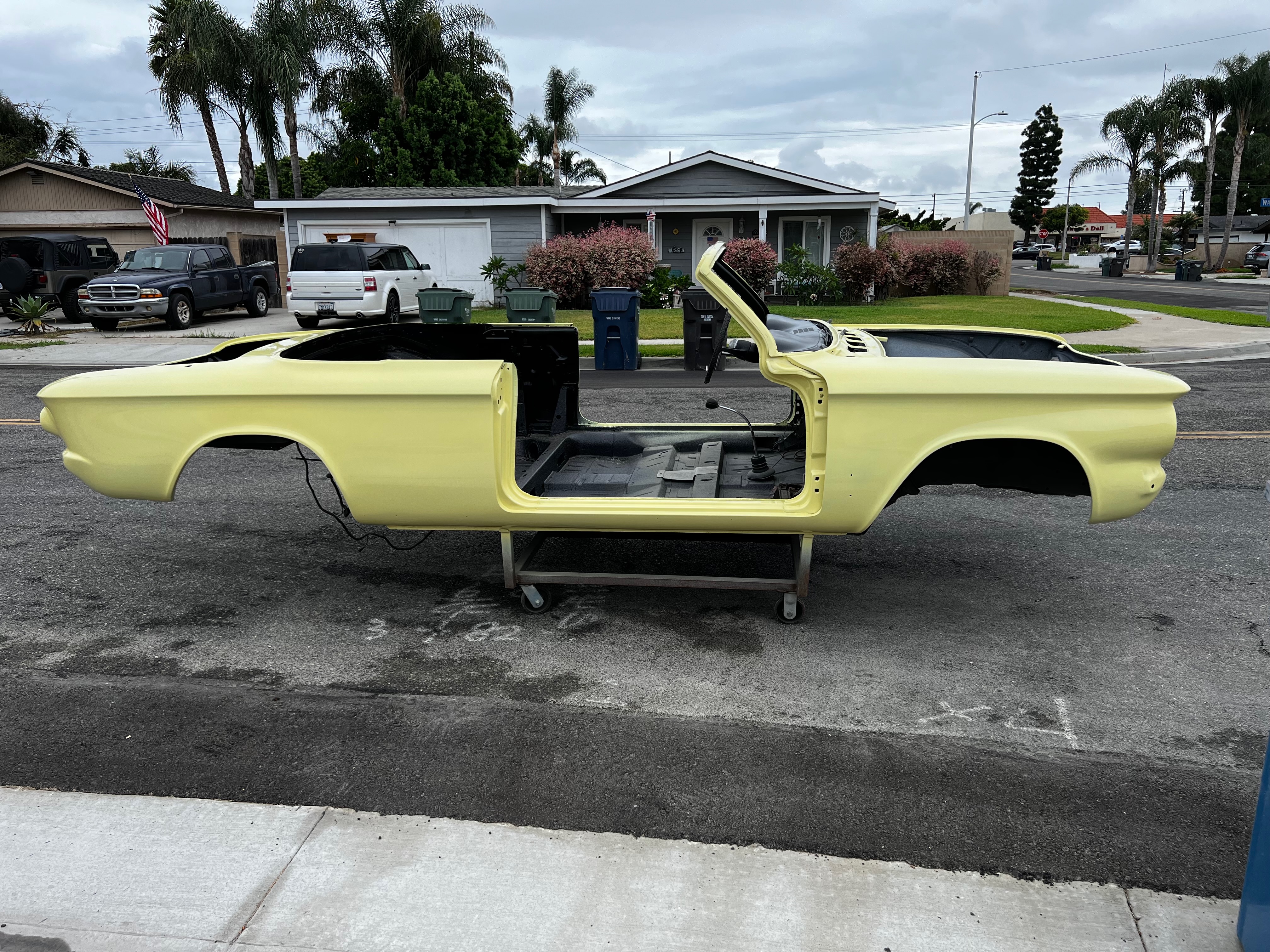 1964 Corvair body finishing work during body-paint phase