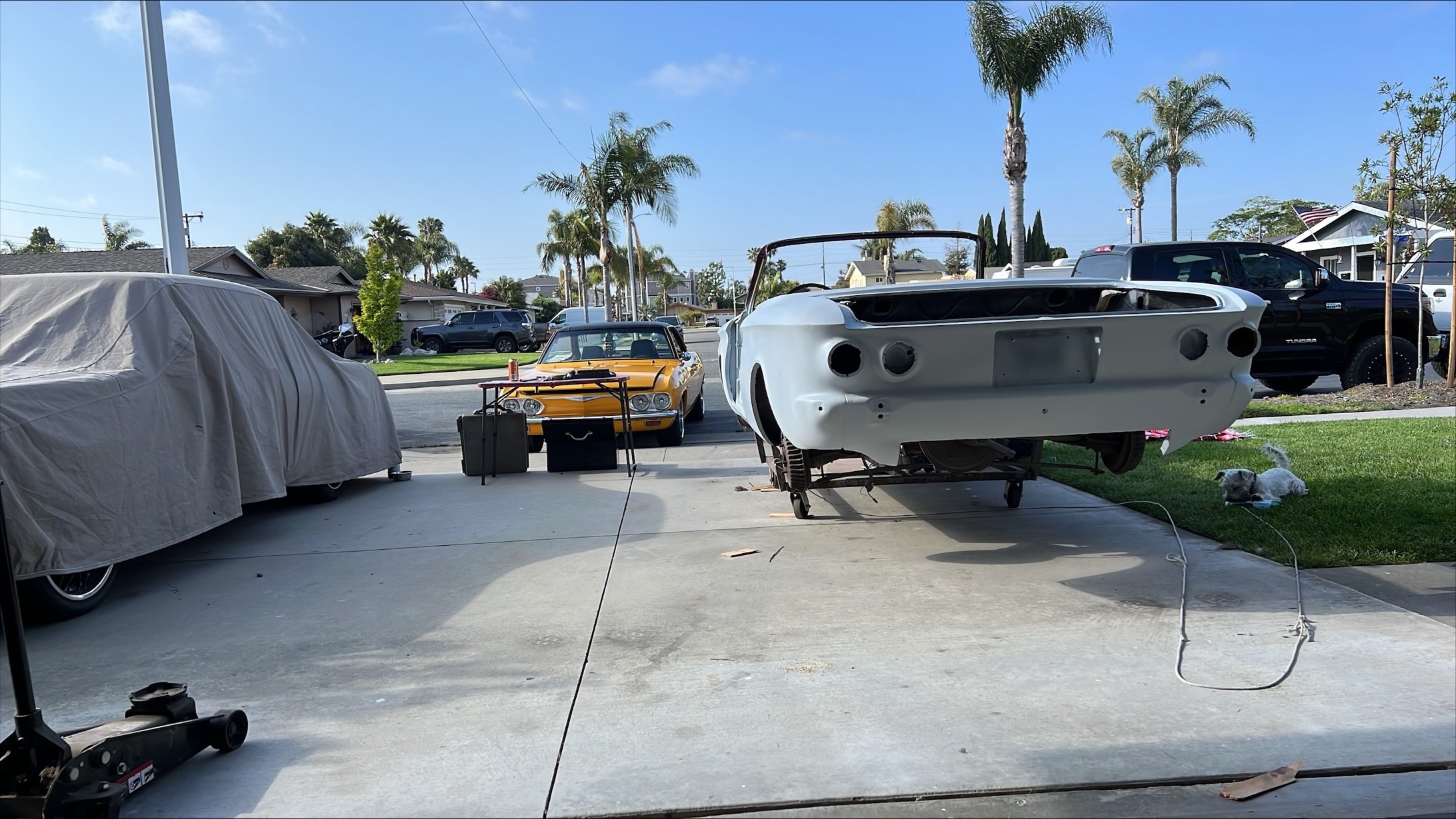 1964 Corvair body panel fabrication during body-paint phase