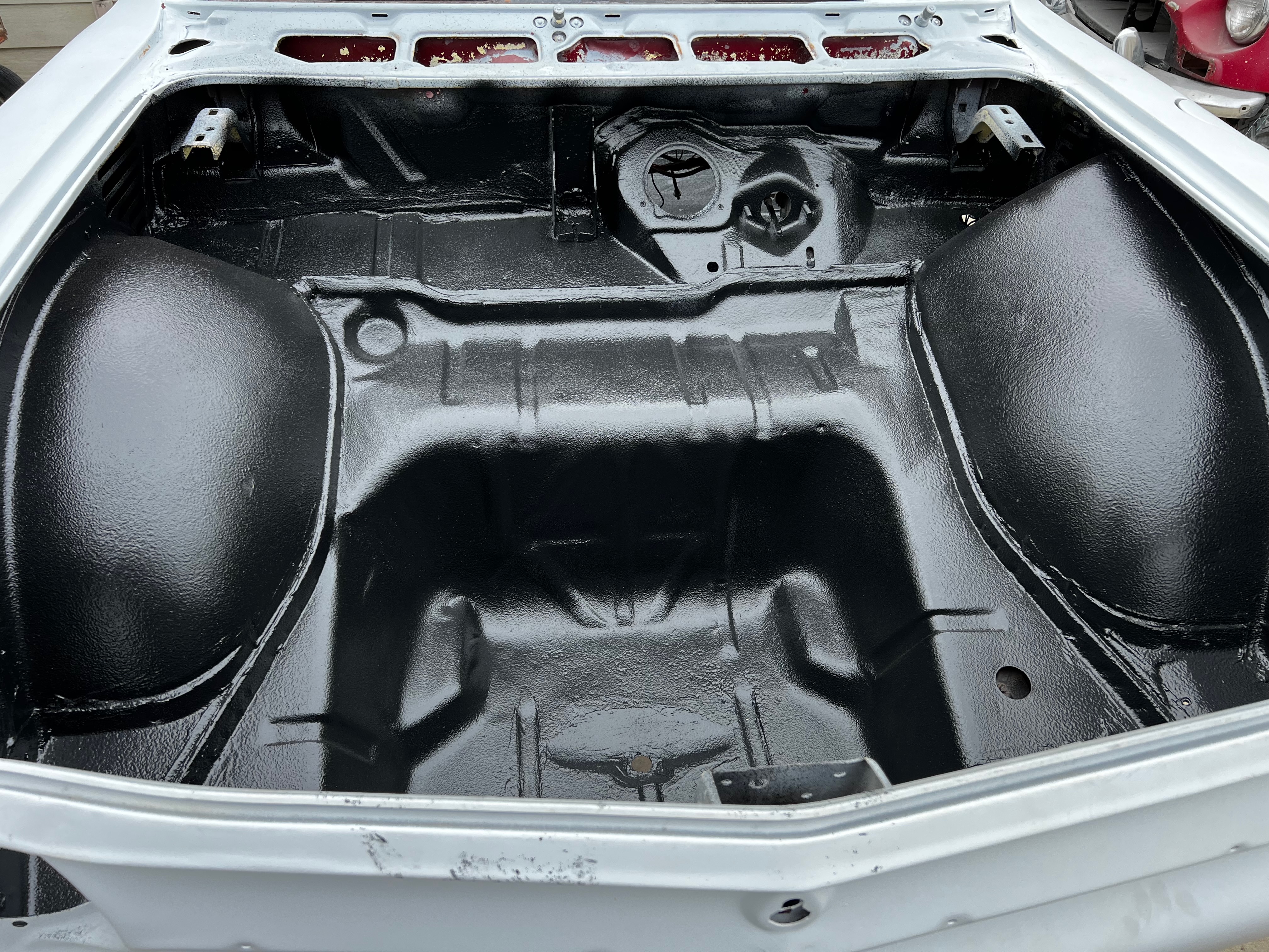 1964 Corvair paint masking and preparation during body-paint phase