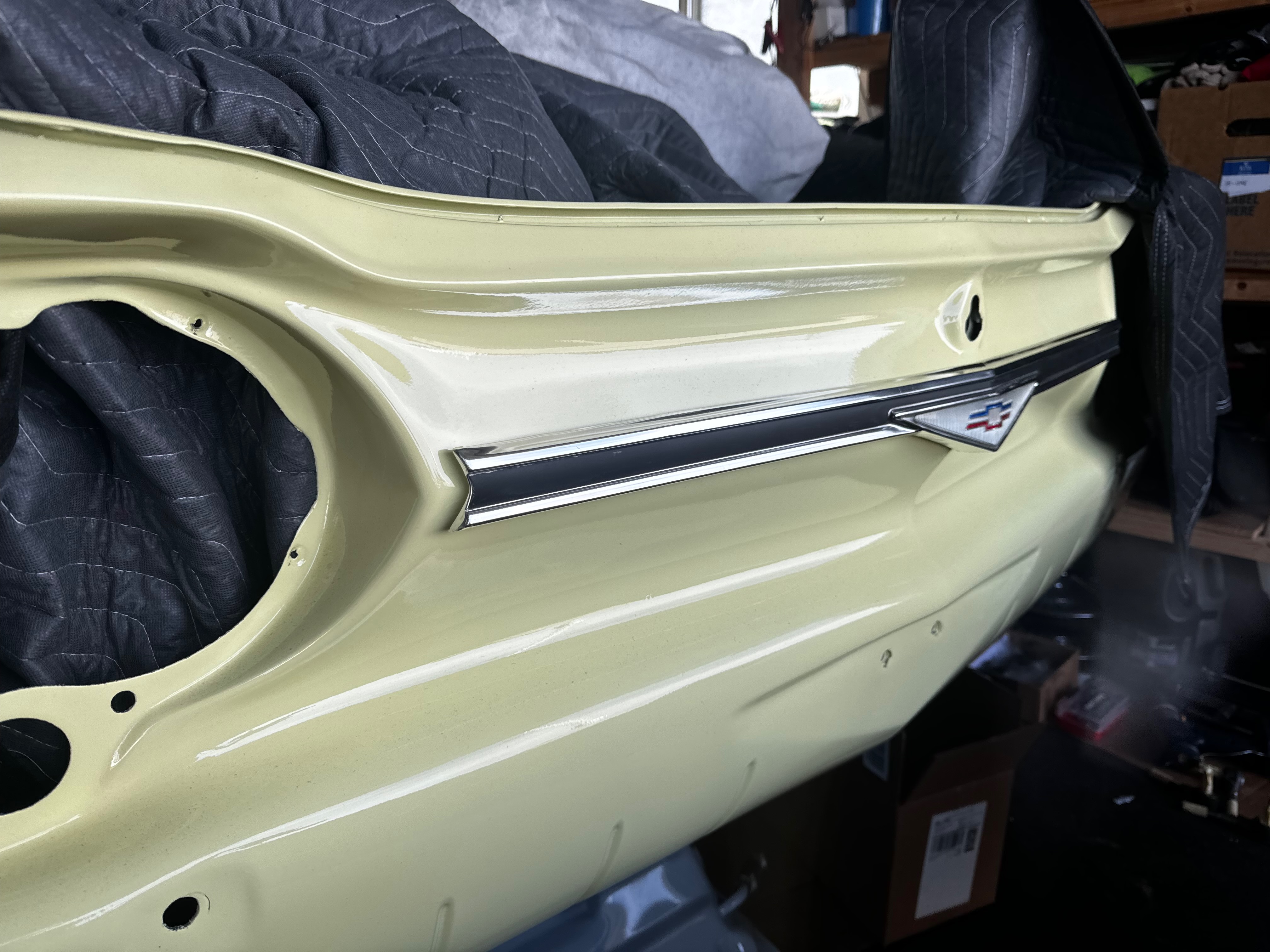 1964 Corvair surface preparation for paint during body-paint phase