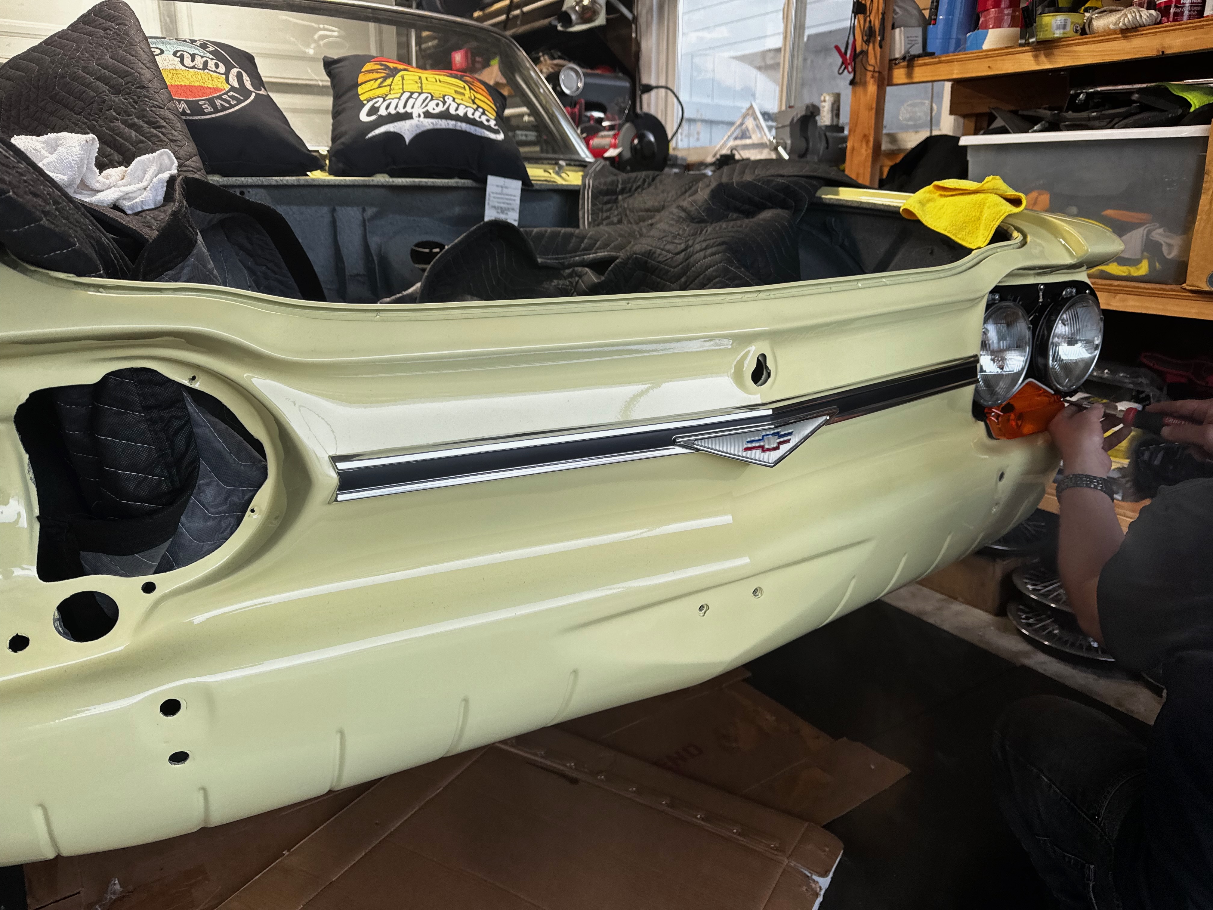 1964 Corvair drivetrain component installation during reassembly