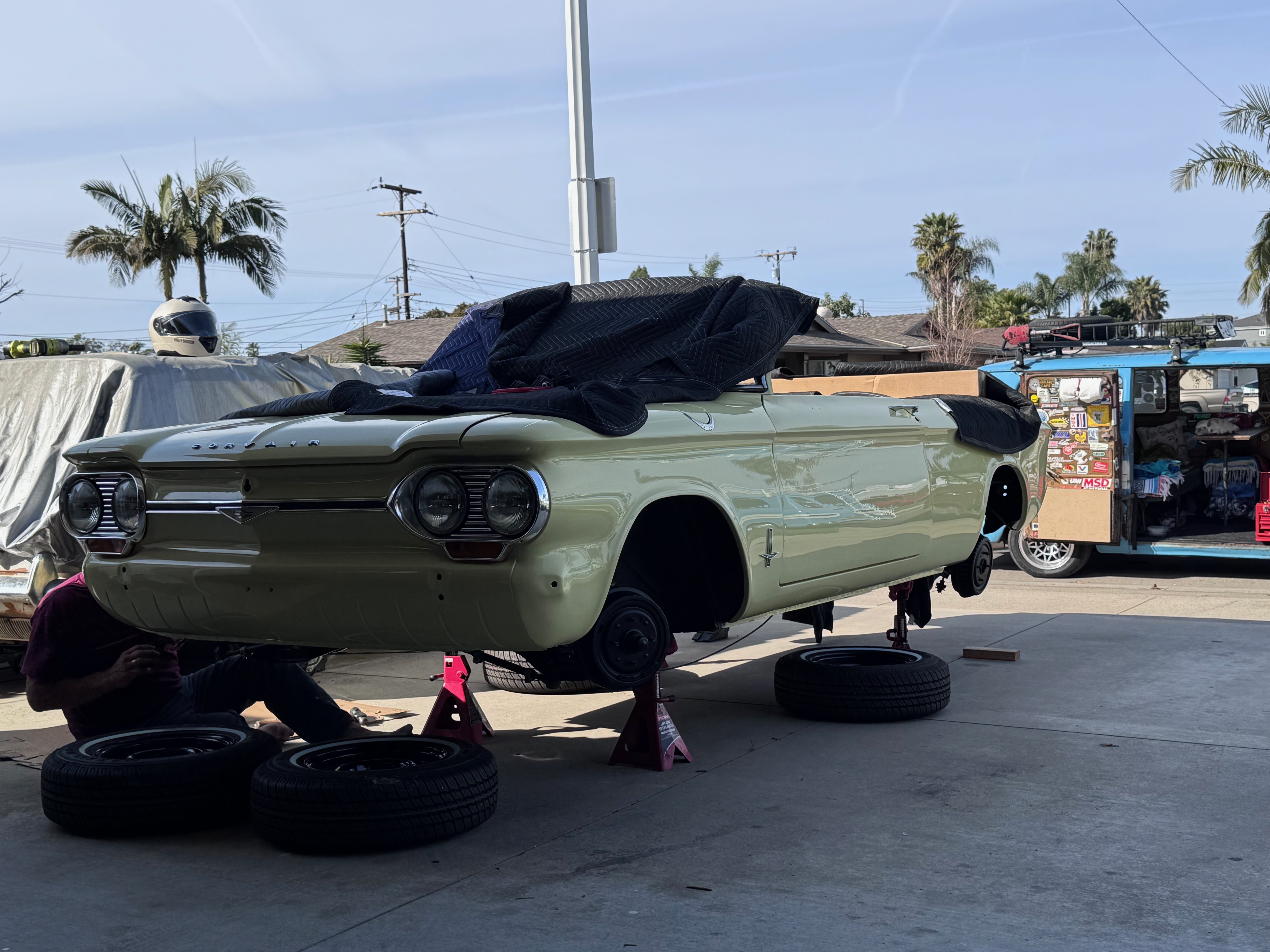 1964 Corvair paint color sanding during body-paint phase