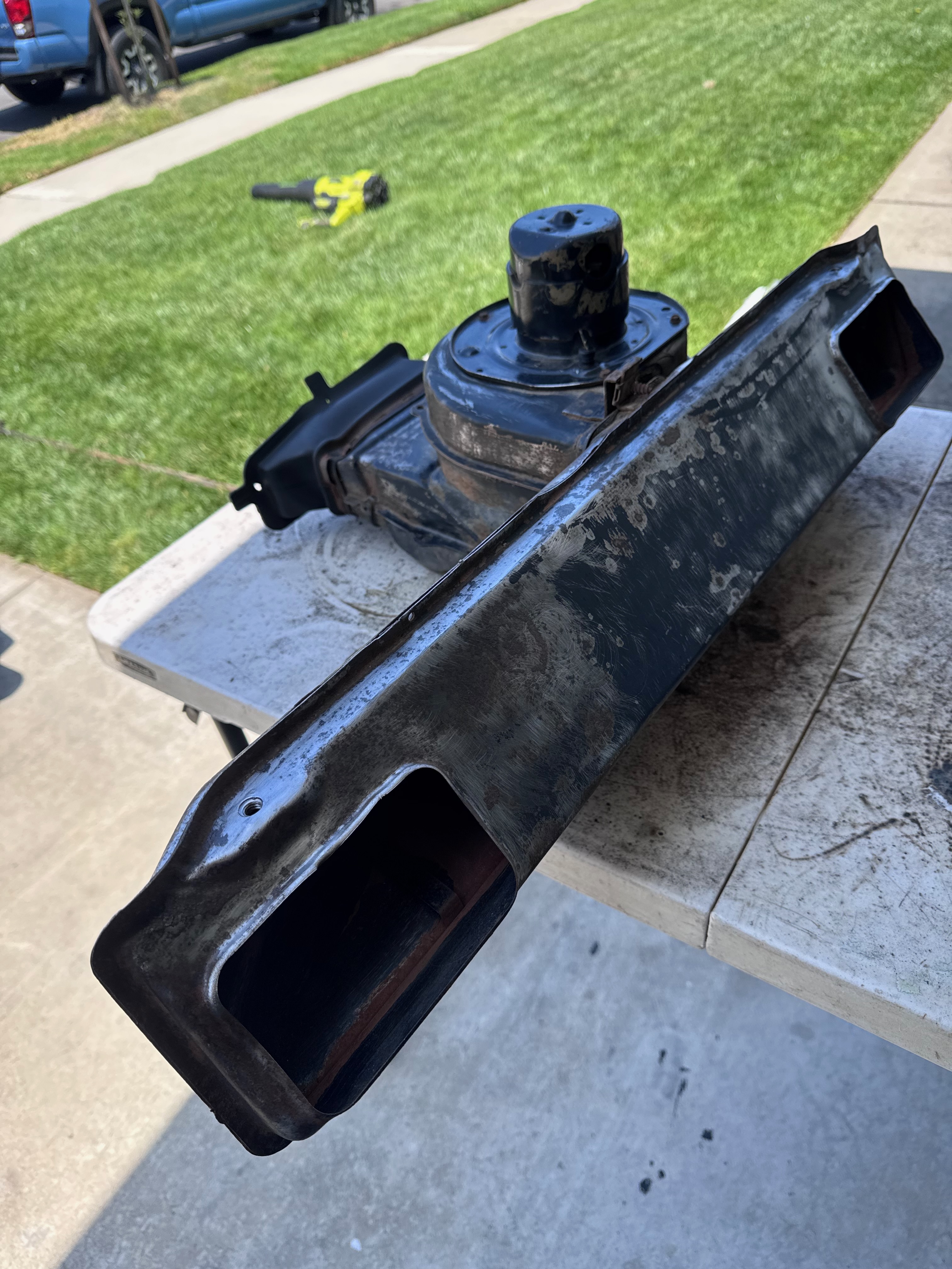 1964 Corvair cooling system components during disassembly
