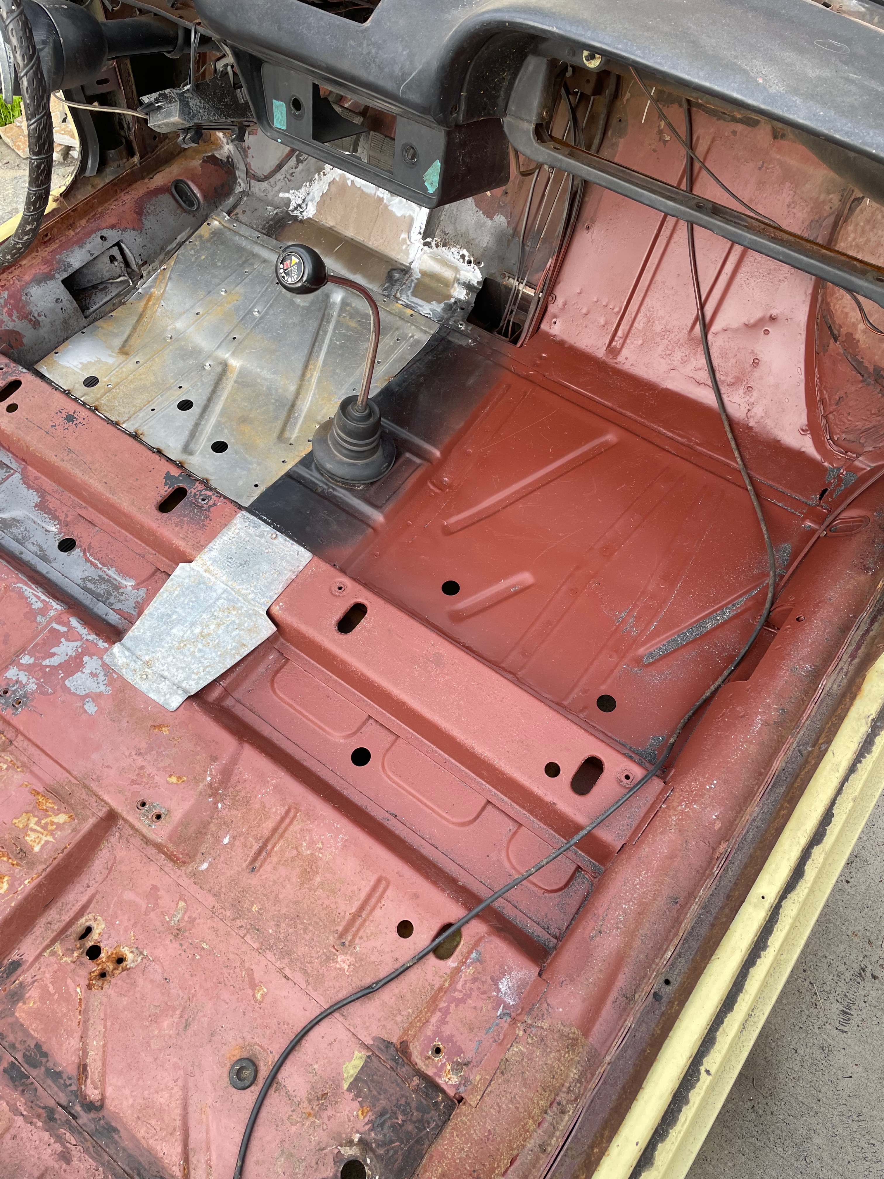 1964 Corvair body shell restoration during body-paint phase