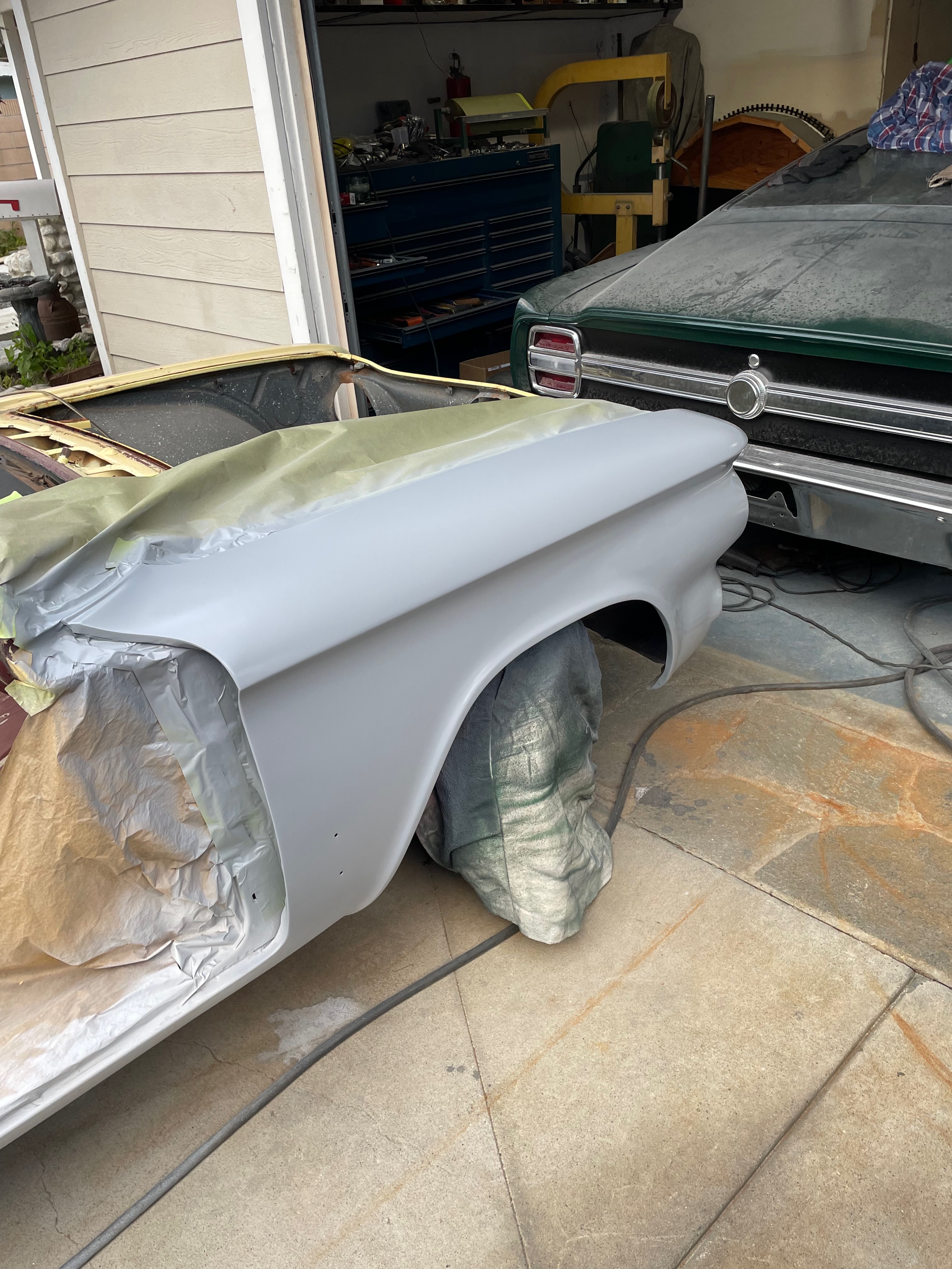 1964 Corvair body restoration progress during body-paint phase