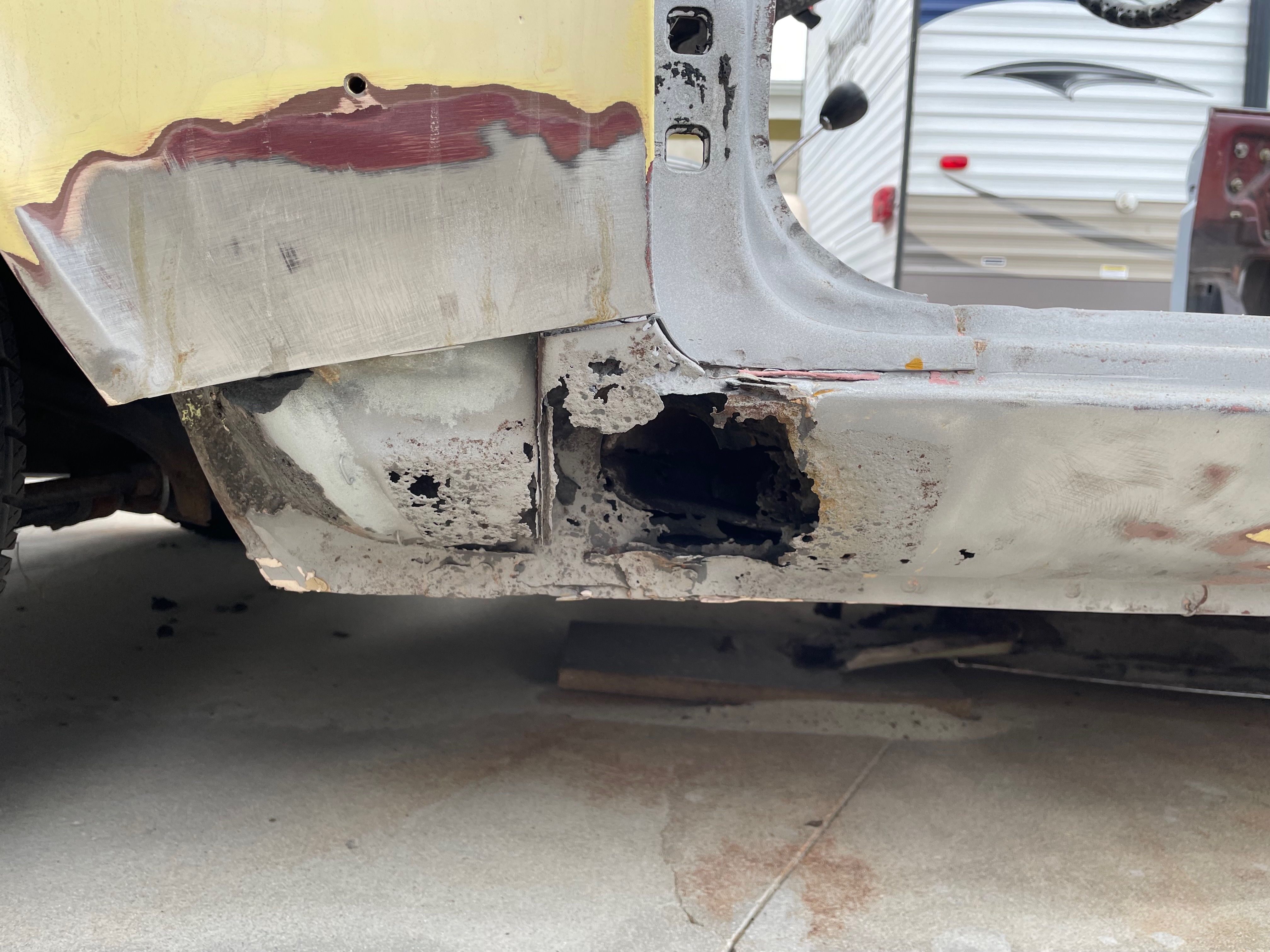 1964 Corvair body panel fabrication during body-paint phase