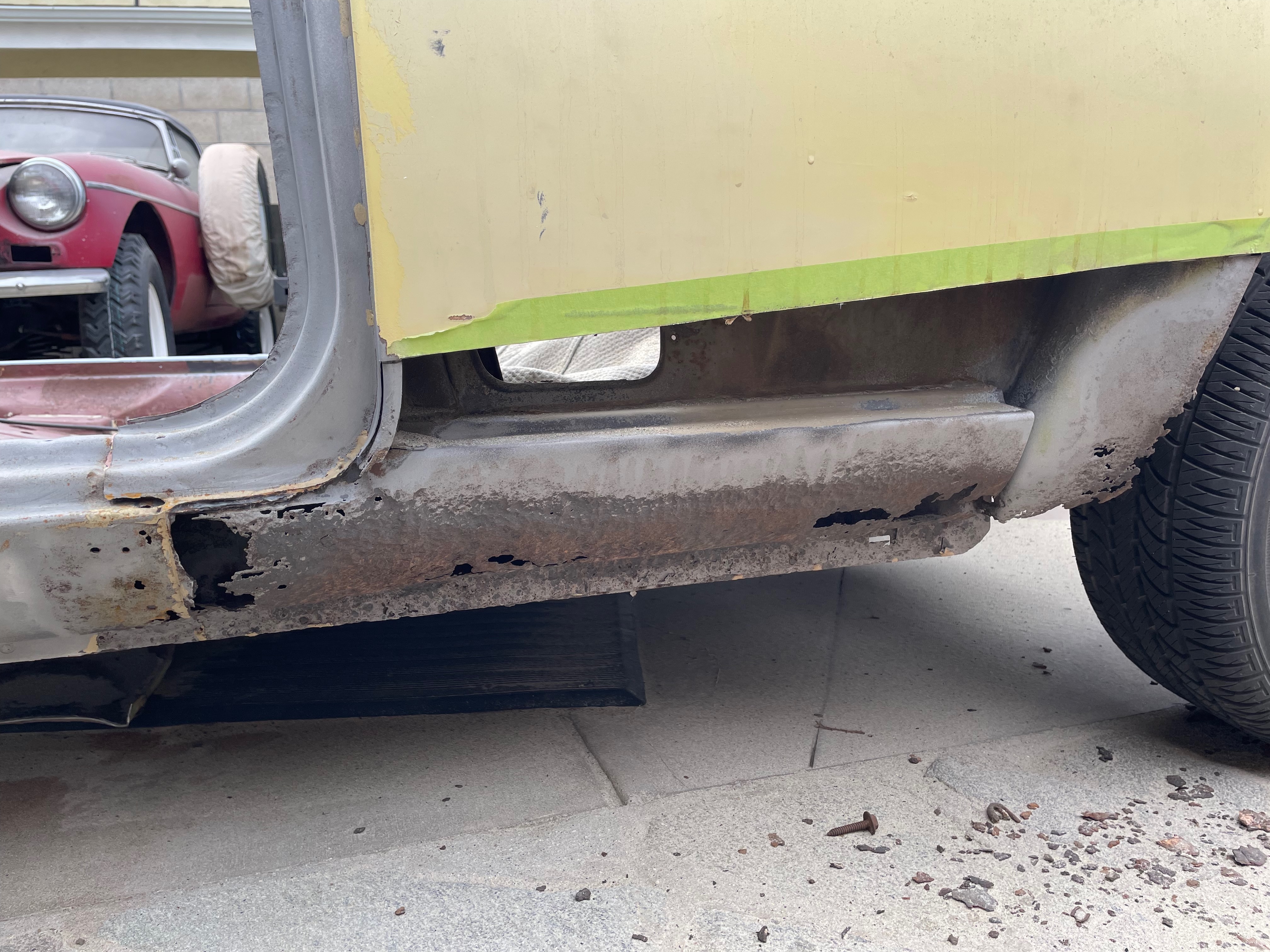 1964 Corvair paint surface preparation during body-paint phase
